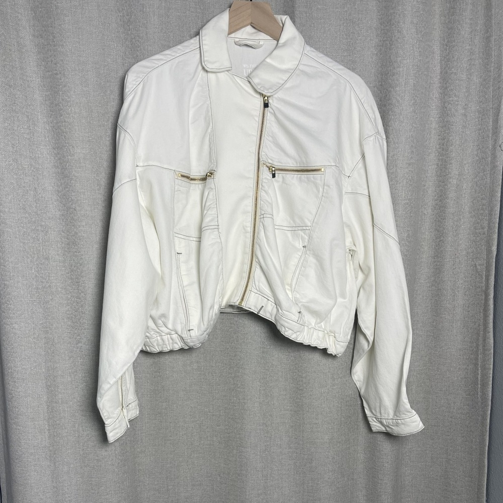 ree People We The Free Jacket Womens XL Ivory Cropped Oversized Zip Utility
